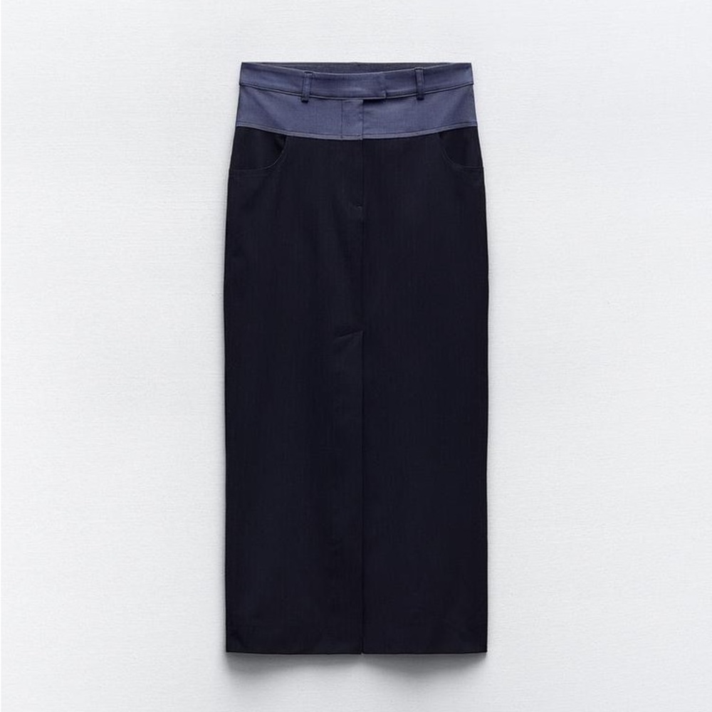 Zara CONTRASTING WAIST PENCIL SKIRT